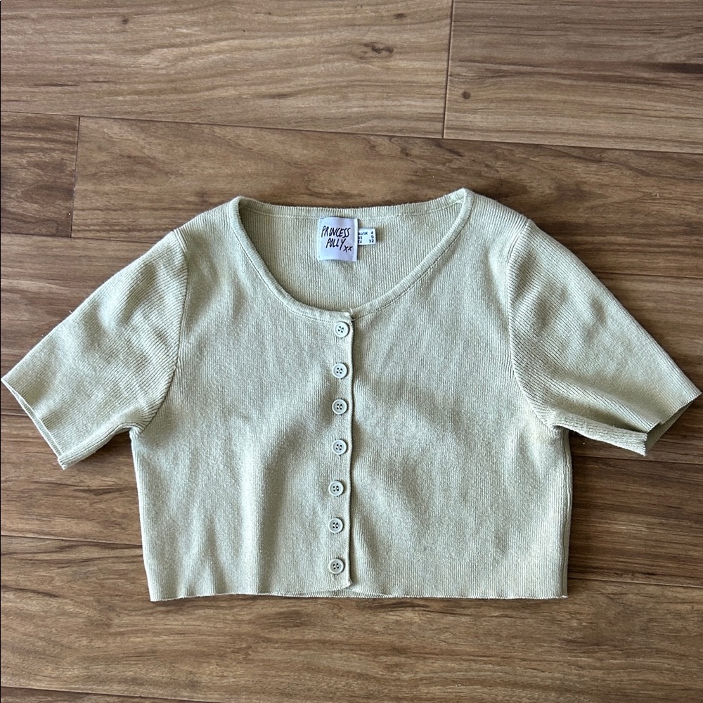 Light Green Princess Polly Button-Up Cropped Cardigan